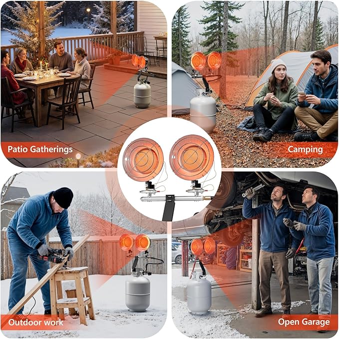30,000 BTU Double Tank Top Portable Propane Radiant Heater, Portable Gas Heater with 3 Heating Modes, Shut-off Valve and Tip-over Protection