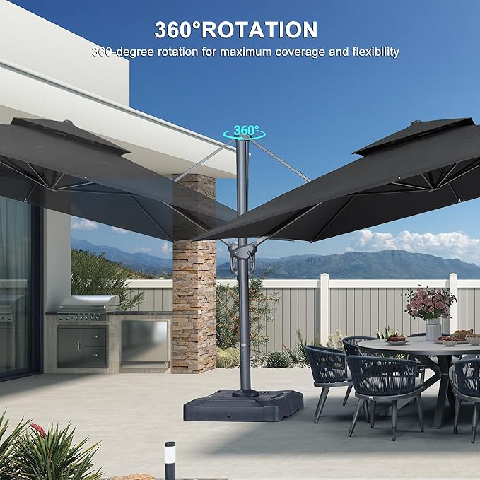 PURPLE LEAF 10' X 13' Double Top Cantilever Patio Umbrella Deluxe Large Outdoor Umbrella Rectangle Offset Umbrella with Fade Resistance for Garden Deck Pool Patio, Graphite Grey