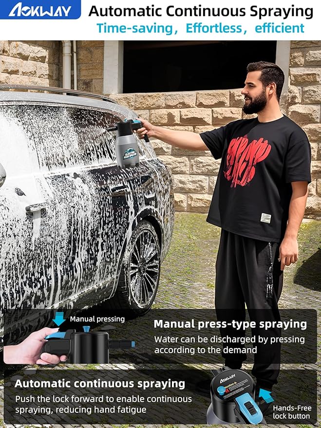 aokway Foam Sprayer Car Wash, Electric Foam Sprayer, Car Soap Foam Pump Sprayer for Cleaning Detailing Portable Cordless Handheld Foam Cannon（Dark Gray）