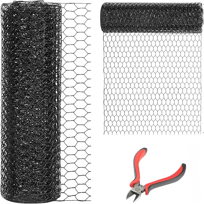 12'' x 150' Black Chicken Wire Mesh Fence, 20 Gauge Galvanized Poultry Netting and 1 inch Garden Mesh Fence Roll, Chicken Wire for Floral Arrangements/Crafts/Farm/Livestock/Pet Protection