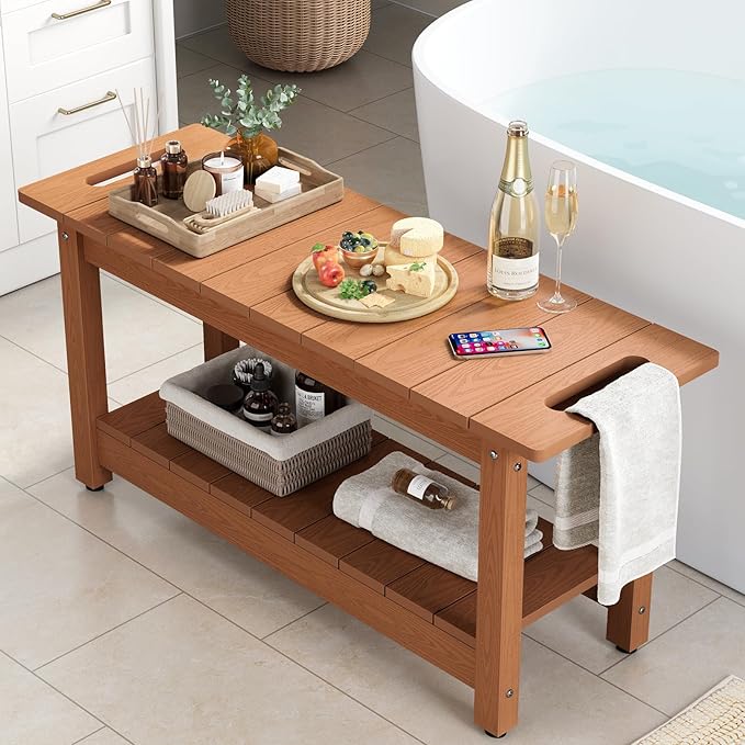 Stoog 30" Shower Bench, Waterproof HIPS Shower Stools with 400 lbs Weight Capacity, Shower Chair for Inside Shower, Non-Slip, Brown