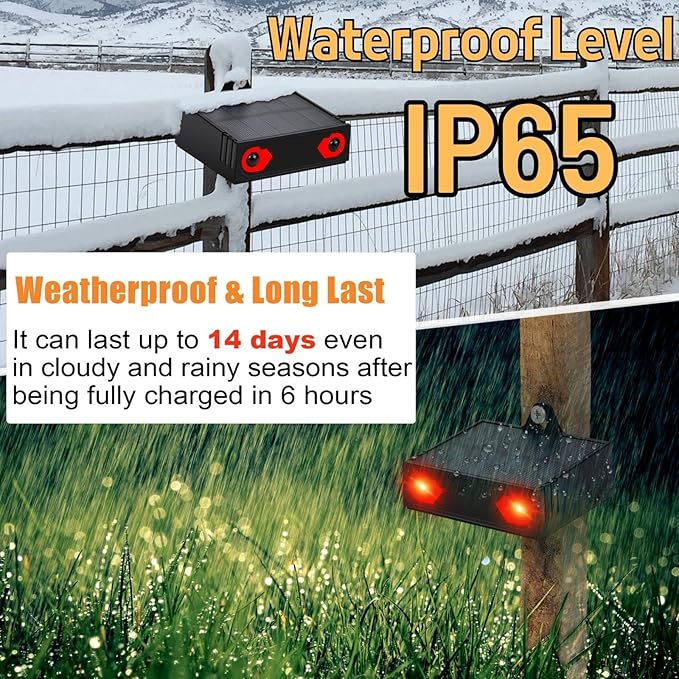 Coyote Deterrent Deer Repellent Devices Solar Nocturnal Animal Repeller Predator Light with Large Solar Panel for Yard Garden Chicken Coop Fox Raccoon Skunk 4 Pack