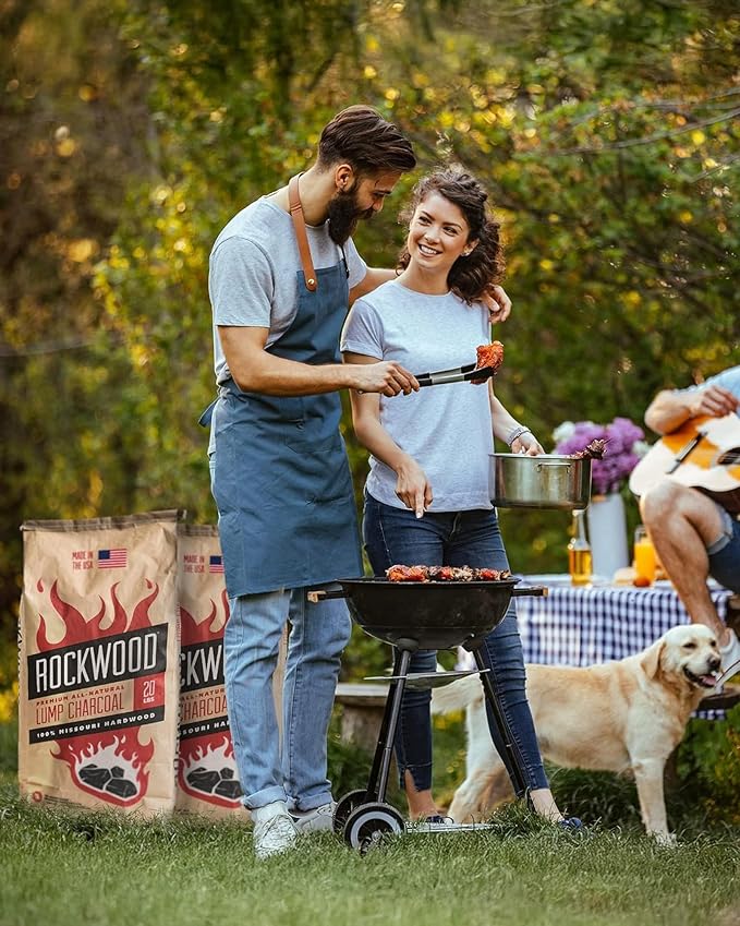 Rockwood Natural Lump Charcoal – Oak, Hickory & Cherry Hardwood Blend for Barbecue Smoking, High-Heat Grilling, & Outdoor Cooking – Clean Burning, Ideal for Kettle & Kamado Grills – 20lbs (1 pack)