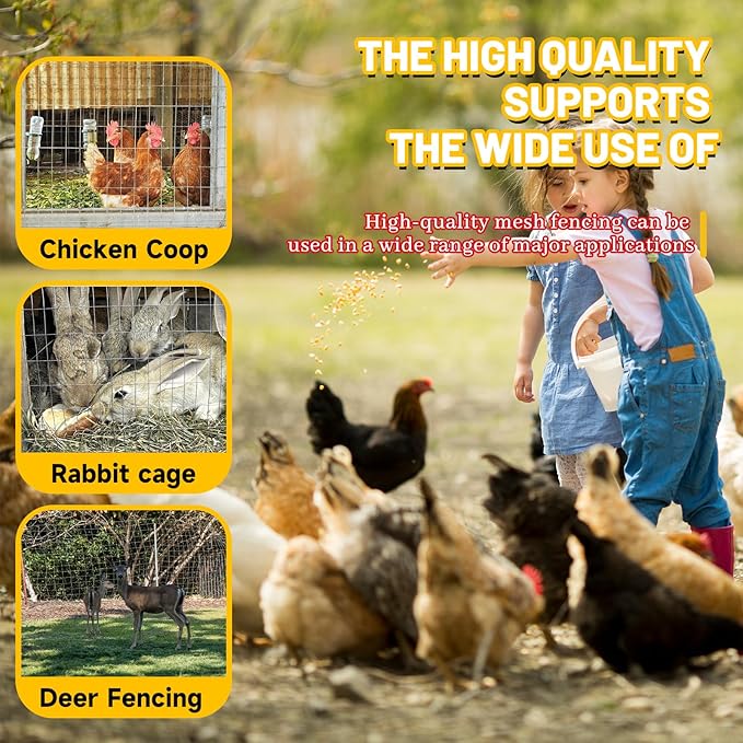 Welded Wire Fence, 4Ft x 50Ft 15Ga Chicken Wire Fencing, Garden Border Fencing Roll Metal Wire Mesh for Yard Vegetable Plant Protection Poultry Netting