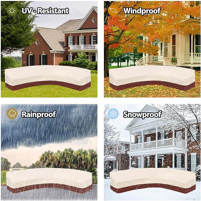 Curved Patio Furniture Covers-Outdoor Patio Furniture Sectional Covers Waterproof Reinforced Rip-Stop Anti-UV 600D Heavy Duty Outdoor Couch Cover with 3 Air Vent Sofa Cover 190"(128")