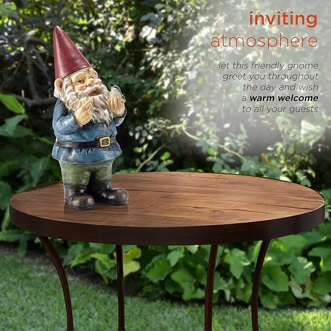 Alpine Corporation | 12"H Outdoor Garden Gnome Yard Statue with Bird Accent — Whimsical Hand-Painted Décor for Lawn, Patio & Flower Beds — Multicolor Finish