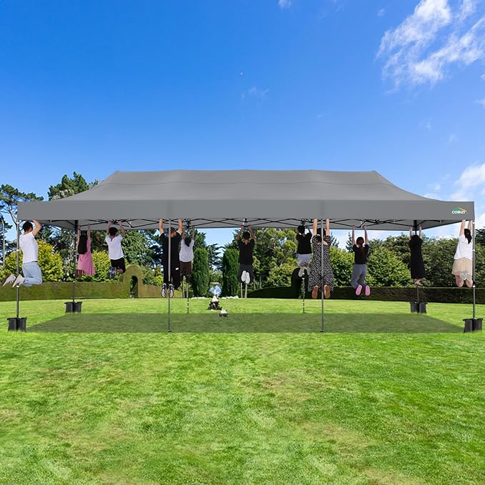 COBIZI 10x30 Heavy Duty Pop up Canopy with 8 sidewalls Stable Wedding Outdoor Tents for Parties Canopy Pop Up Party Tent UPF 50+ Waterproof Commercial Gazebo with Roller Bag, Gray(Windproof Upgraded)