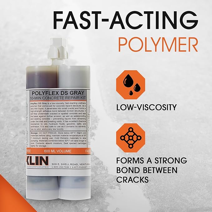 Roklin Systems, Inc. - PolyFlex DS Concrete Crack Filler, Quick-Drying Asphalt Crack Sealer, Floor/Wall Repair Patch Kit Essential, 21 Ounces, Gray