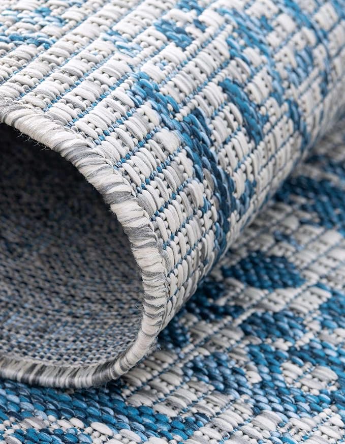 Unique Loom Outdoor Traditional Collection Area Rug - Timeworn (7' 10" x 10' Oval, Blue/ Gray)