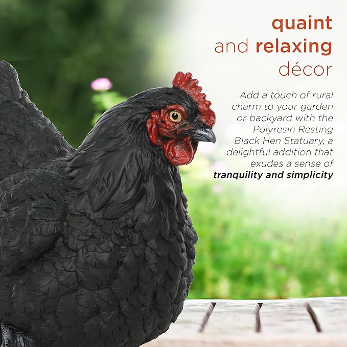 Alpine Corporation WFM100HH-BK Outdoor Rustic Resting Hen Garden Statue, 8" H, Black