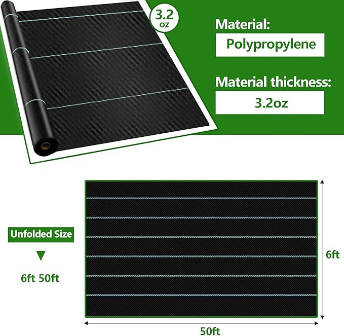 6ft×100ft Garden Weed Barrier Fabric Heavy Duty Landscape Fabric with Superior Permeability Easy Set up Weed Control Ground Cloth