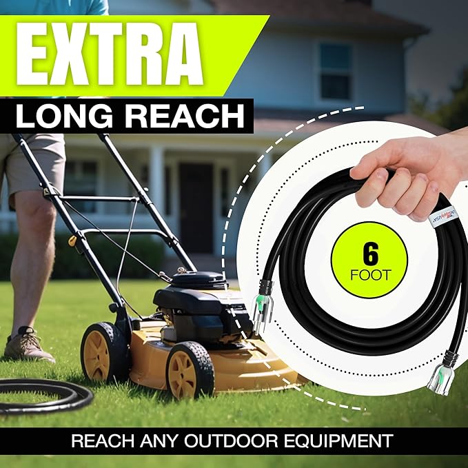 6ft Outdoor/Indoor Extension Cord 10/3 Gauge Ultra Heavy Duty 3 Prong SJTW, Waterproof, Flexible Cold-Resistant Long Power Cord,125 Amp 1875W, Black by LifeSupplyUSA