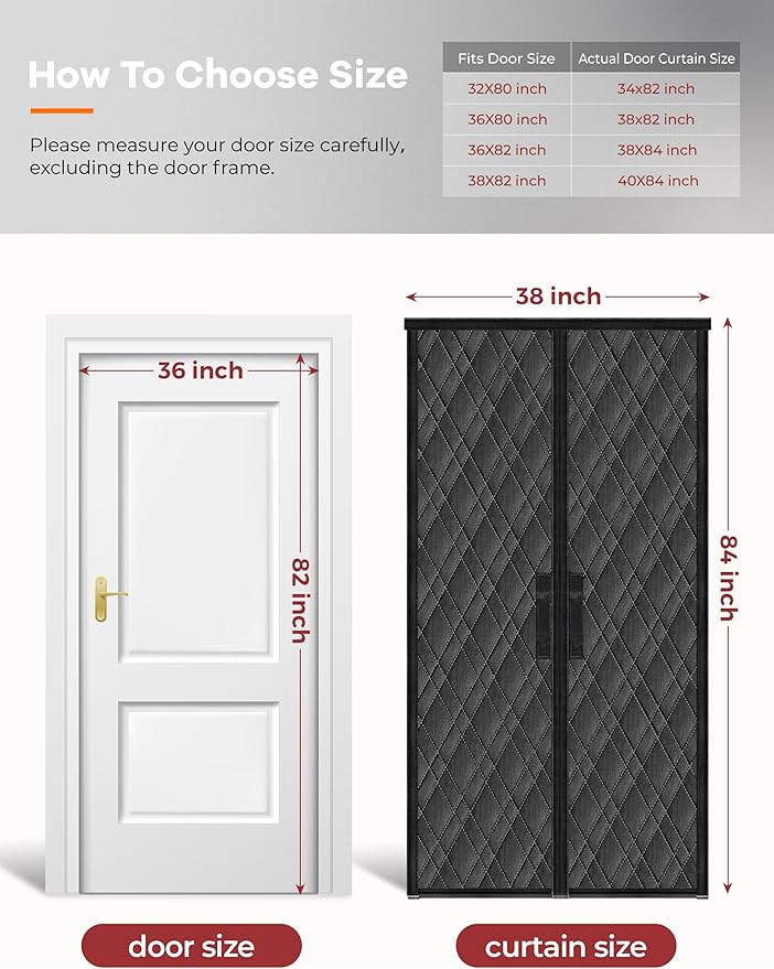Magnetic Thermal Insulated Door Curtain, Fit Size up to 36 x 82 Inches, Thermal Door Curtain Filled with Thick Cotton to Keep Warm Winter, Doorway/Front/Back/Basement, Black, Diamond