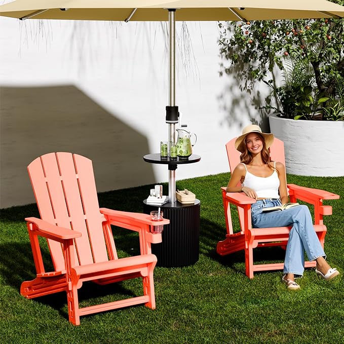 FONTOI Adirondack Chair, Patio Chairs with Cup Holder, Plastic Adirondack Without Screws Install, Outdoor Funiture for Backyard Garden Lawn Beach, 400 LBS Capacity, Orange