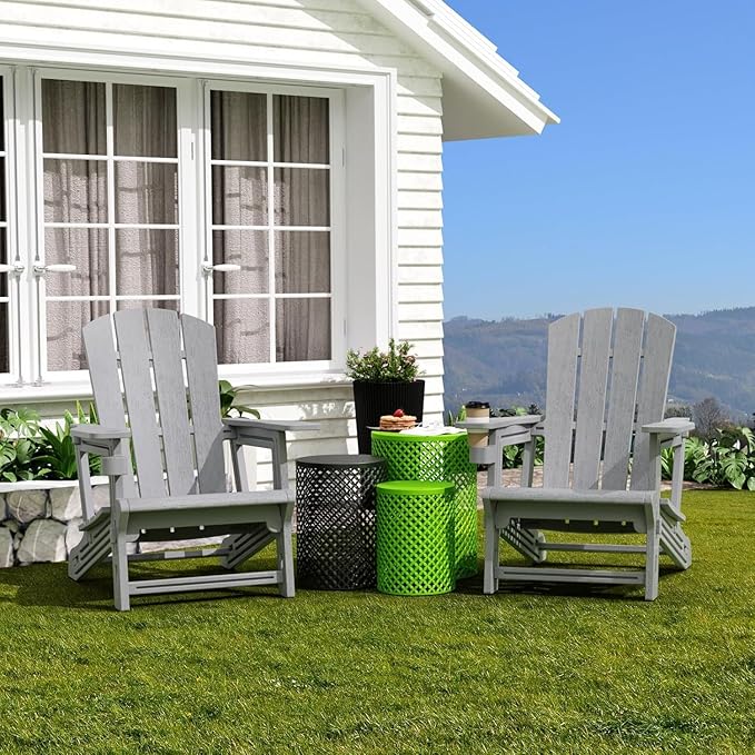Adirondack Chair Set of 2, HDPE Weather Plastic Adirondack Chairs, Fire Pit Chairs with Cup Holder, Outdoor Lawn Chair for Patio, Garden, Backyard, Grey