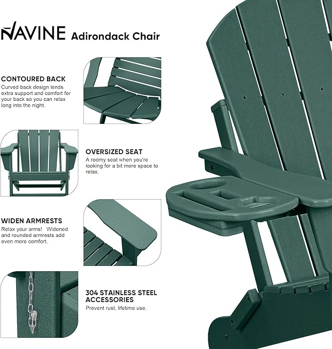 Adirondack Chair Set of 6, HDPE Folding Adirondack Chair with Multifunctional Cup Holder, Weather Resistant Fire Pit Chair for porches, patios, poolsides, Decks.