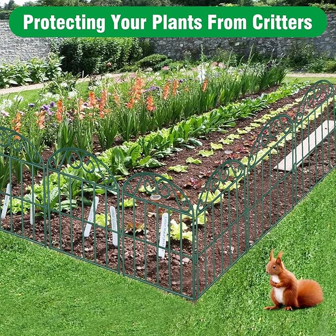 ADAVIN 24Panels Collapsible Garden Fence Animal Barrier, 26 Ft(L) x 24 in(H) Green Rustproof Metal Wire Panel Border for Dogs Rabbits, Flower Edging for Landscape Patio Yard Outdoor Decor, Arched