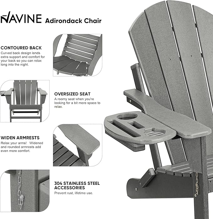 Adirondack Chair Set of 8, HDPE Folding Adirondack Chair with Multifunctional Cup Holder, Weather Resistant Fire Pit Chair for porches, patios, poolsides, Decks.