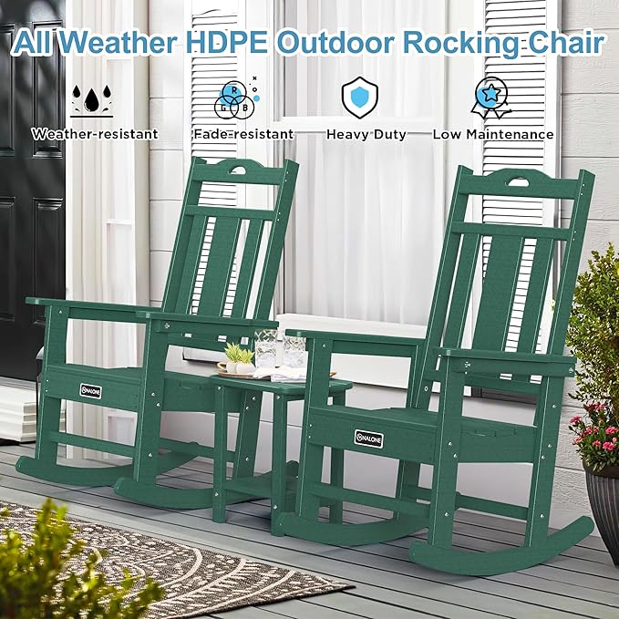 nalone Outdoor Rocking Chair, Oversized Porch Rocker Chair for Adult, All-Weather Resistant Patio Rocking Chair for Garden Lawn(Green)