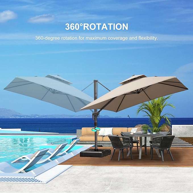 PURPLE LEAF 9' X 12' Double Top Cantilever Patio Umbrella Deluxe Large Outdoor Umbrella Rectangle Offset Umbrella with Fade Resistance for Garden Deck Pool Patio, Ash Mocha