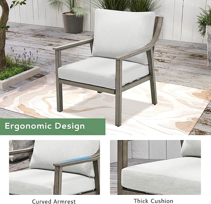 Patio Conversation Sets 4 Pieces - Aluminum 3 Seater Sofa Outdoor Furniture Sets with Thick Cushion, Coffee Table and Chairs Set of 2, Rustproof and Waterproof for Porch Deck Yard, Grey