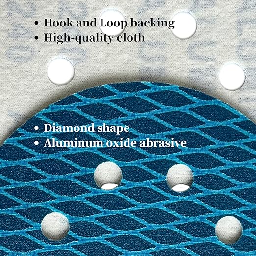 50pcs 5 inch Sanding Discs Hook and Loop Diamond Shape, Anti-Clogging Orbital Sander Sandpaper 240 Grit, Aluminum Oxide Sandpaper 8 Holes (240#)