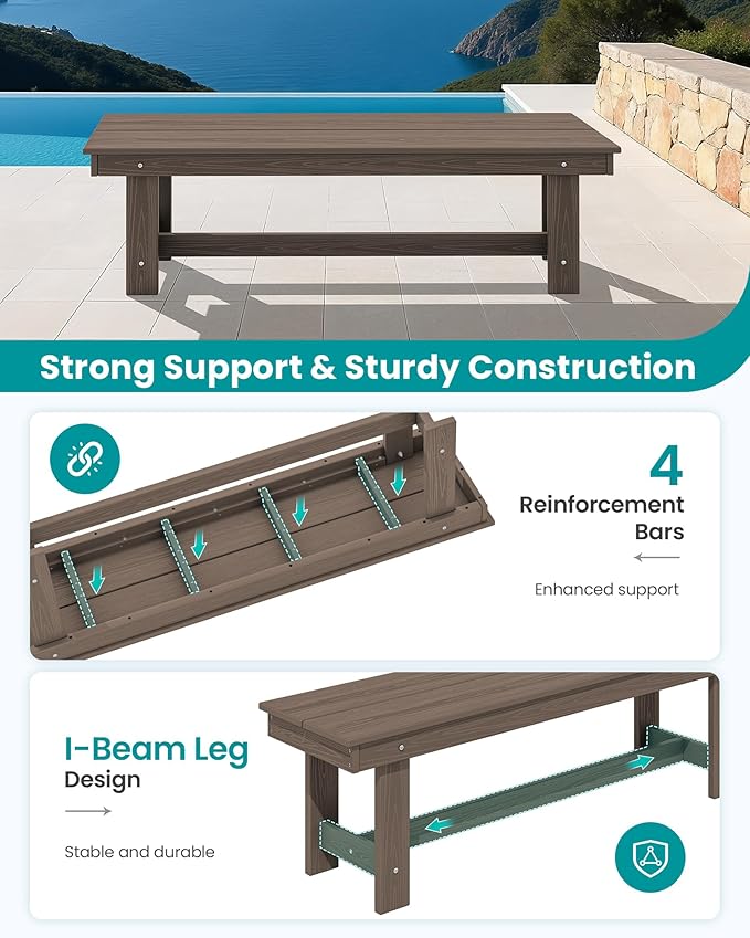 SERWALL 2-Person Outdoor Bench Backless, HDPE Outdoor Benches Weatherproof, 700 Lbs Weight Capacity, Poly Lumber Patio Furniture for Garden, Porch and Park, Coffee, 2 Pack