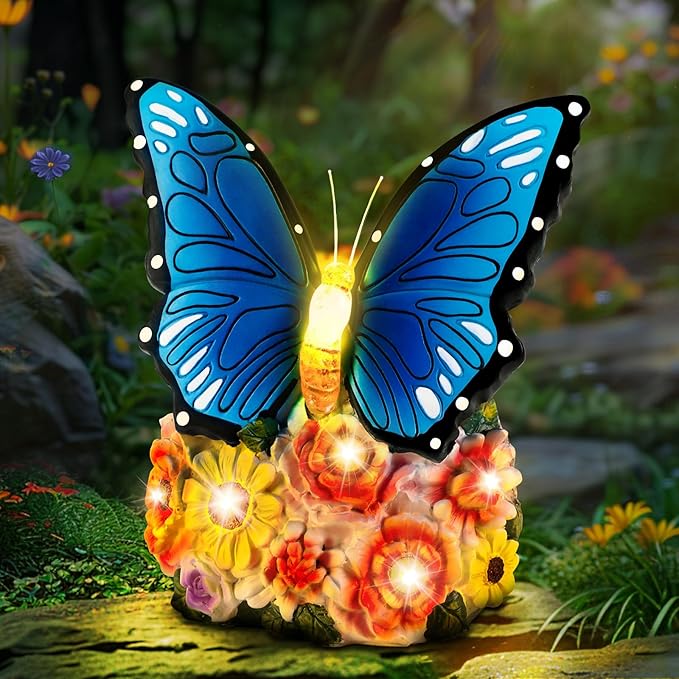 Linkax Fall Decor, Gifts for Women Mom Grandma Sister, Butterfly Statue Solar Lights Outdoor Garden Decor for Outside Yard Patio Balcony Front Porch Home, Gardening Christmas White Elephant Gifts