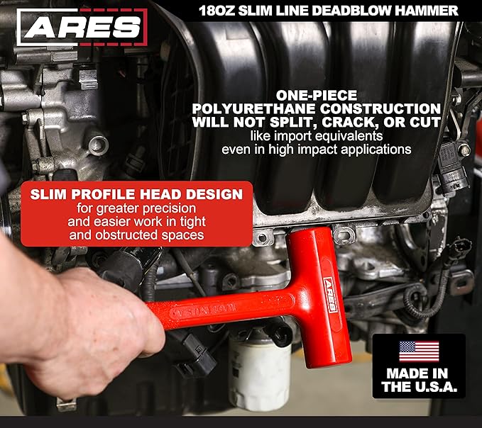 ARES 23050 – 18oz Slim Line Deadblow Hammer – Heavy Head Delivers Powerful Striking Force – Slim Profile Head Design for Greater Impact Accuracy - Made in USA