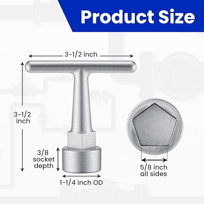 Enhon Curb Box Wrench for Pentagon Curb Boxes, Water Meter Wrench for Penta Socket, T Handle Penta Tool, Water Valve Shut Off Tool(1 Pack,Silver)
