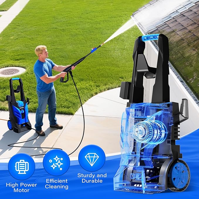 Pressure Washer, Power Washer with 4 Nozzles and Foam Cannon, High Pressure Cleaning Machine for Cars, Driveways, Fences, Patios, Home Cleaning.