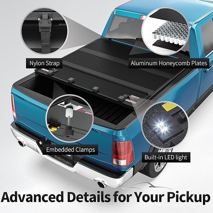 OEDRO Quad Fold Hard Truck Bed Tonneau Cover Fit for Chevy Silverado 1500 / GMC Sierra 1500 New Body Style 2019-2025 with 5.8ft Bed w/o Multi-Flex Tailgate, Black