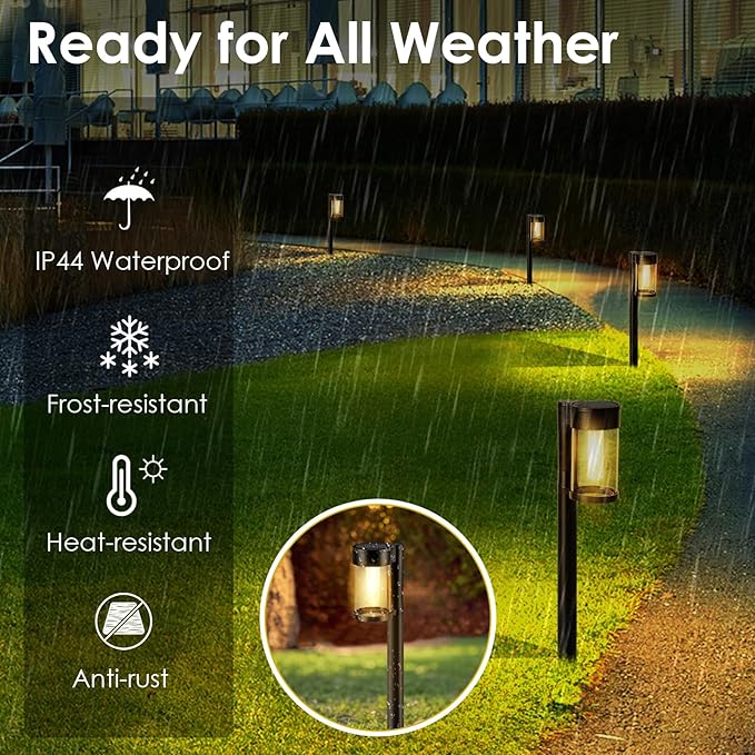 Mancra Solar Pathway Lights Outdoor, 10 Pack Metal & Glass Solar Lights Outdoor Waterproof Landscape Path Lights for Outside Yard Lawn Walkway Driveway Garden Decor
