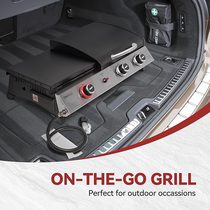 Royal Gourmet PD1305H 3 Burner Propane Gas Grill and Griddle Combo with Lid, 3-in-1 Grill Griddle Combo with 29,000 BTUs Output for Outdoor Cooking, 364 Sq. In. Cooking Area, Silver & Black