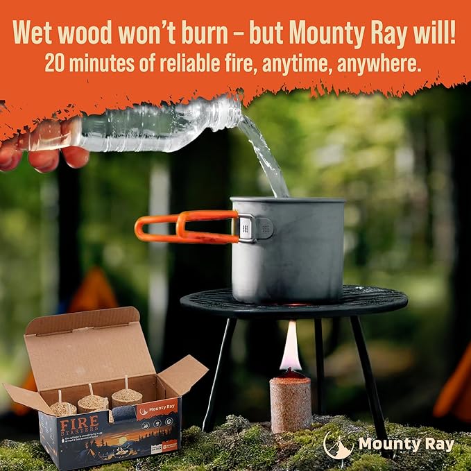 Portable Campfire - 8 pcs - up to 20 Min Burn Each - Emergency Fire Starters for Campfires - Survival Cooking Heat Source for Hiking, Emergency, Outdoor Stove or Grill