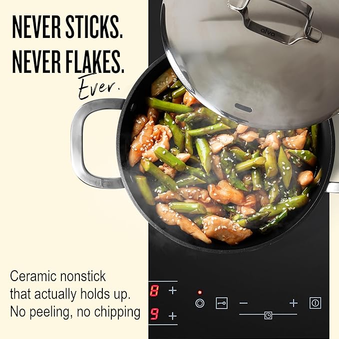 Alva Maestro Cookware Set 11-Piece Set - Stainless Steel Pots and Nonstick Ceramic Frying Pans - Oven Safe, Easy to Clean and Made without PFAS, PFOA & PTFE - Induction and All Stovetop Compatible