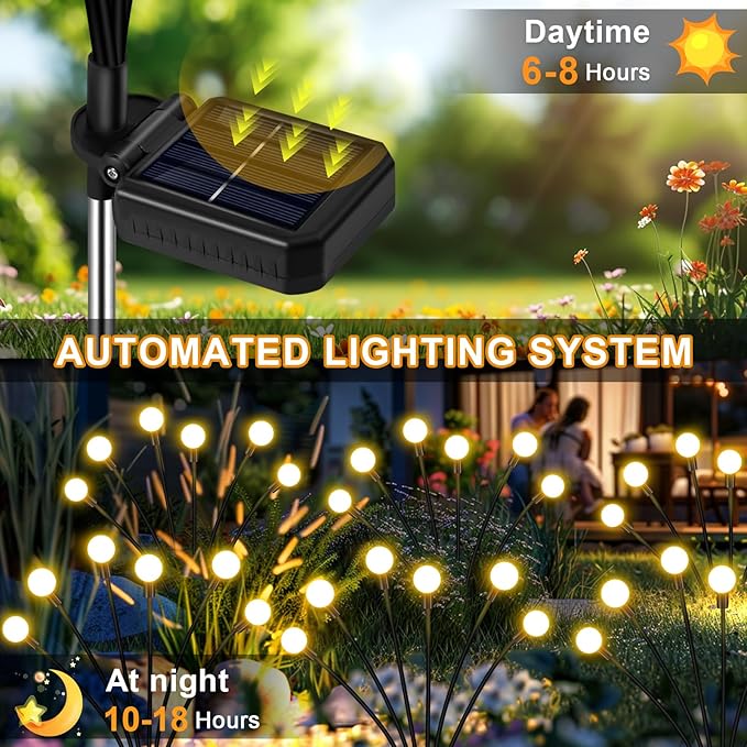 Solar Garden Lights,Solar Firefly Lights,8 Pack 64 Heads Solar Lights Outdoor Decorative,Sway by Wind, High Flexibility Iron Wire & Heavy Bulb Base,Yard Patio Pathway Lawn