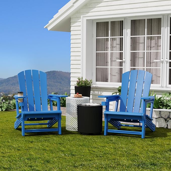 FONTOI Adirondack Chairs Set of 2, Plastic Outdoor Adirondack Chair with Cup Holder, 400 LBS Capacity Recliner Chair Garden Chair for Patio Backyard Lawn Beach, Klein Blue