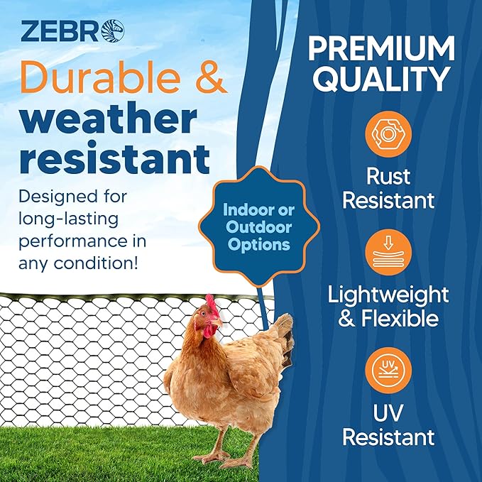 Plastic Hex Chicken Wire Mesh Garden Fence Roll (4' x 50' - Green) - Versatile Poultry Netting and Garden Fence for Temporary or Semi-Permanent Enclosures, Deer Fencing, and Construction Barriers