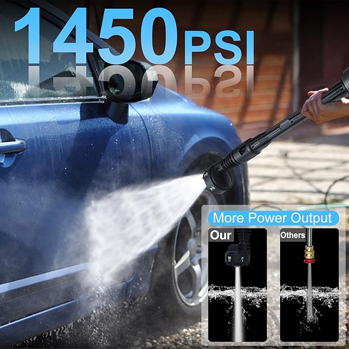 Cordless Pressure Washer 1450 PSI, Cordless Power Washer Gun, 2 4.0Ah Battery Power Washer, Handheld Portable Pressure Washer Battery with 6-in-1 Nozzel for Car/Floor/Fence/Sidewalk, Black