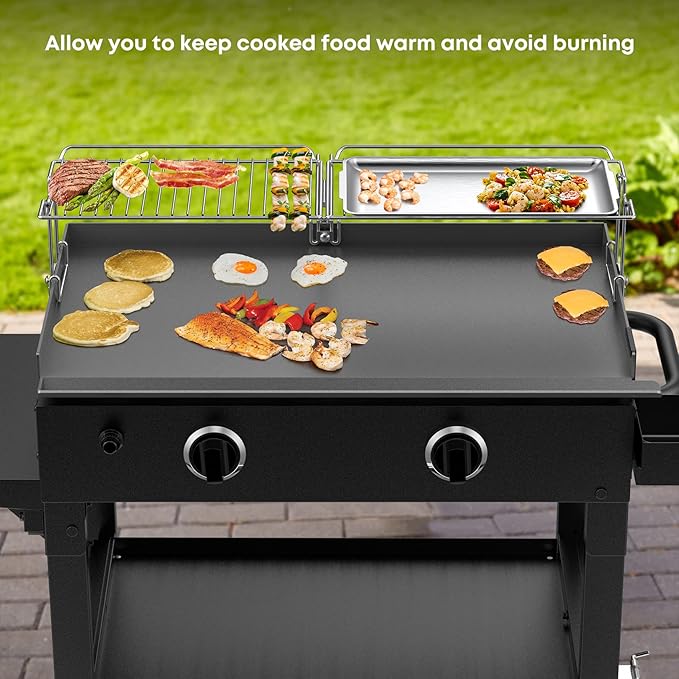 Stanbroil Griddle Warming Rack and Tray for 28" Blackstone Griddle - Foldable Cooking Grate BBQ Accessories Compatible with 28" Blackstone Griddle (Not Work with Hood)