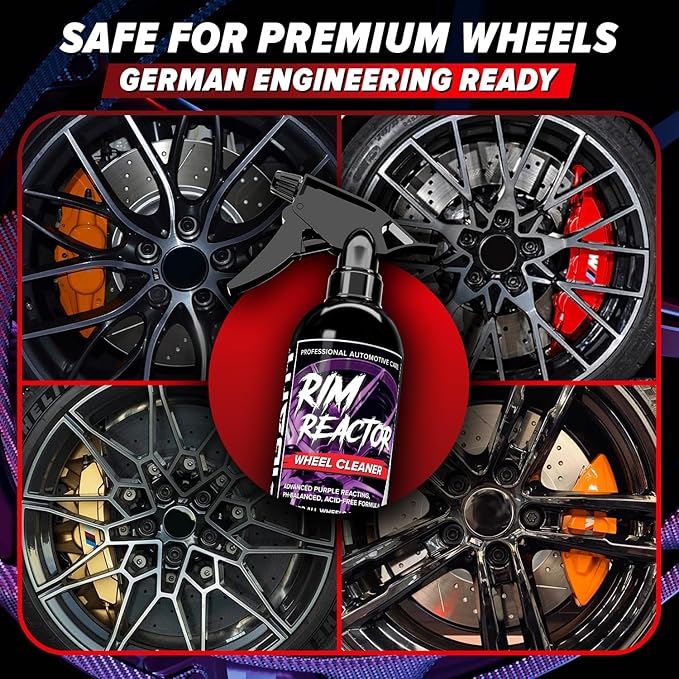 Carfidant Rim Reactor Wheel and Rim Cleaner Spray - Removes Brake Dust & Grime - Safe for BMW, Mercedes, Audi, VW & Porsche - No Scrub, pH Neutral, Non-Acidic Tire Cleaner - 16 fl oz