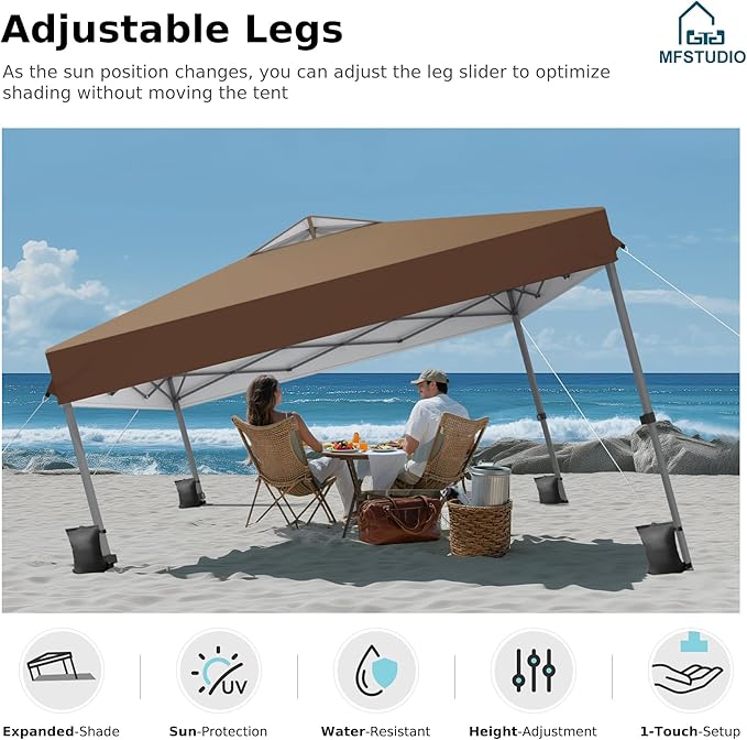 MFSTUDIO Pop Up Canopy Tent, 10x10 Outdoor Canopies Instant Portable Shelter Tens with Vented Top, Storage, 4 Sandbags, Beach Canopy