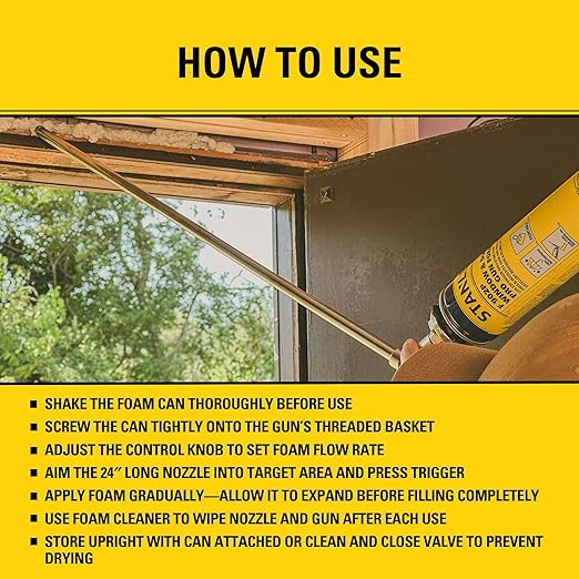 Stanley PRO-FG24 Foam Gun – High Precision Professional Grade 24" Applicator with Teflon Coated Basket, Metal Body & Extension Nozzles | For Expanding Insulation Foam | 1 Pack, 24 In