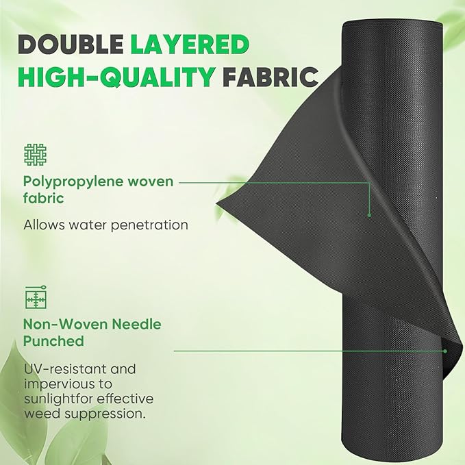 Non-Woven Thick Weed Barrier Fabric 3 FTx180 FT, 3.2oz Heavy Duty Weed Barrier Landscape Fabric, Ground Cover for Superior Weed Control, Easy Setup for Gardens, Landscaping, Flower Beds (Green)