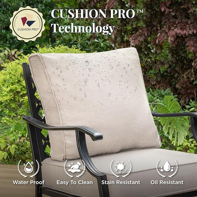Patio Furniture Set 5 pcs, Outdoor Patio Furniture Set, 3-Seat Sofa, 2 Rocking Chairs, 2 Ottomans and 5.75" Extra Thick Cushion, Patio Conversation Set for Backyard Deck,Beige