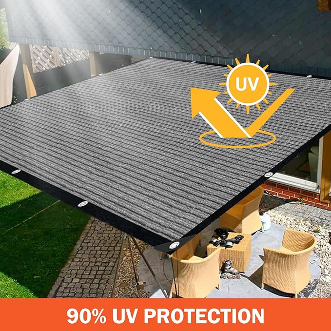 Grey Sun Shade Cloth,Pergola Shade Cover with Reinforced Grommets,90% Shade Fabric Fence Privacy Screen Balcony,Pergola Shade Cover Canopy Garden Carport Porch Deck Patio Shade Cover,6x12FT