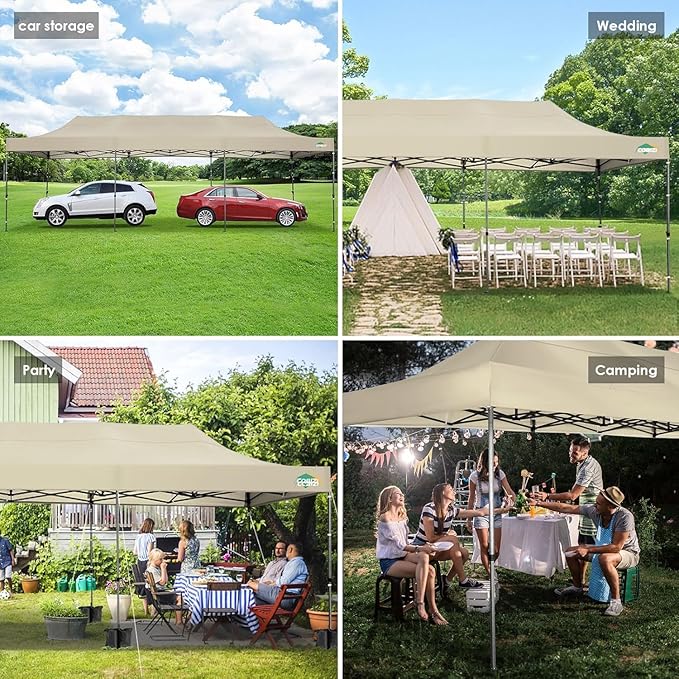 COBIZI 10x30 Heavy Duty Pop up Canopy Party Tent for Parties Weddings Events UPF 50+ Waterproof Commercial Gazebo with Roller Bag, Khaki