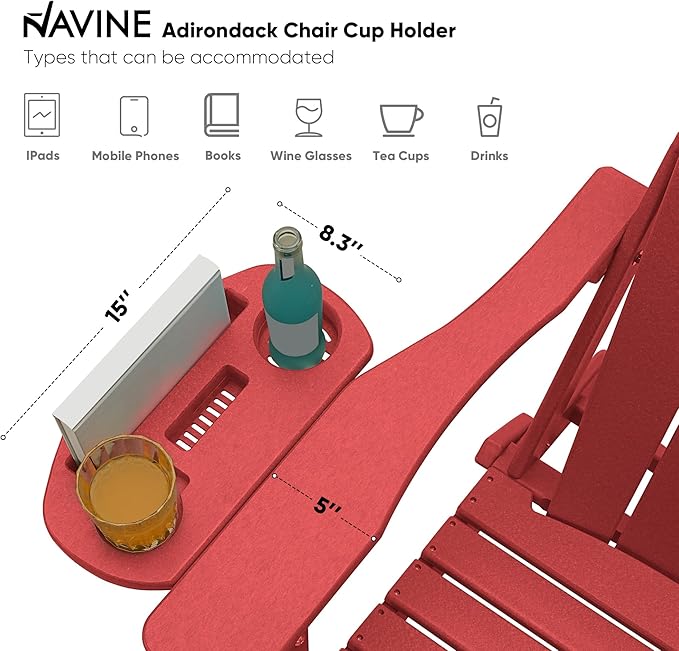 Adirondack Chair Set of 6, HDPE Folding Adirondack Chair with Multifunctional Cup Holder, Weather Resistant Fire Pit Chair for porches, patios, poolsides, Decks.