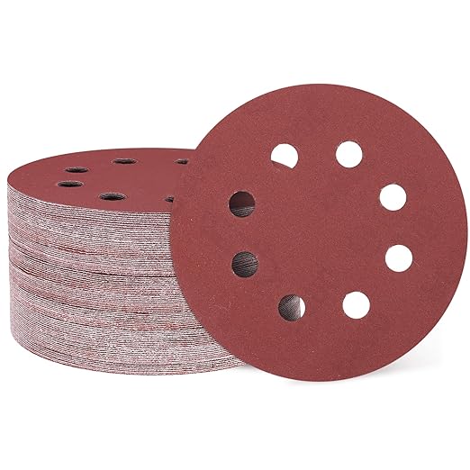HARFINGTON 100 Pcs 5 Inch Sanding Discs, 600 Grit Hook and Loop Sandpaper, 8-Hole Aluminum Oxide Orbital Sander Sandpaper for Woodworking Automotive Metal Polishing, Red